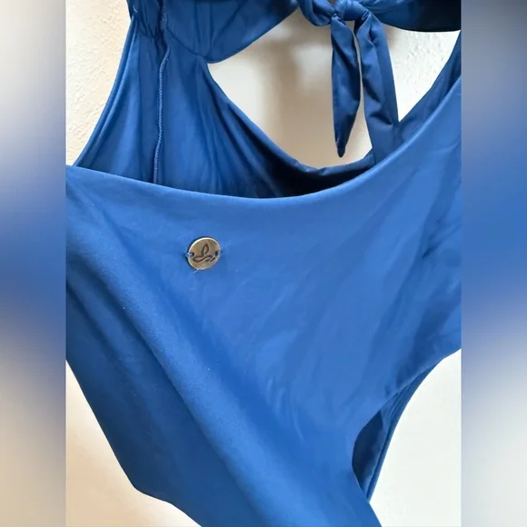 NWOT prAna Corinne One Piece Swimsuit Indigo Blue Size Medium Cut Out High Neck - Picture 8 of 9